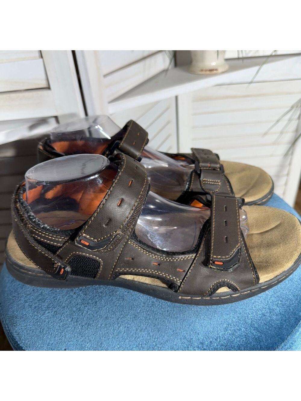 Men's Croft & Barrow CB brown hook & loop closure leather beach sandals sz 12